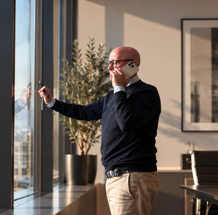 Partner am Telefon im Büro an der Königsallee